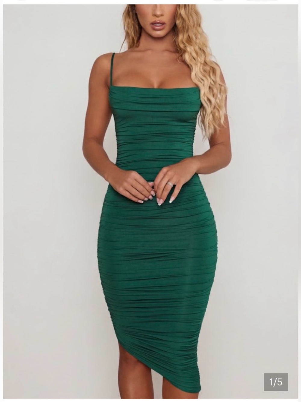 Oh Polly Deep Emerald Ruched Midi Dress